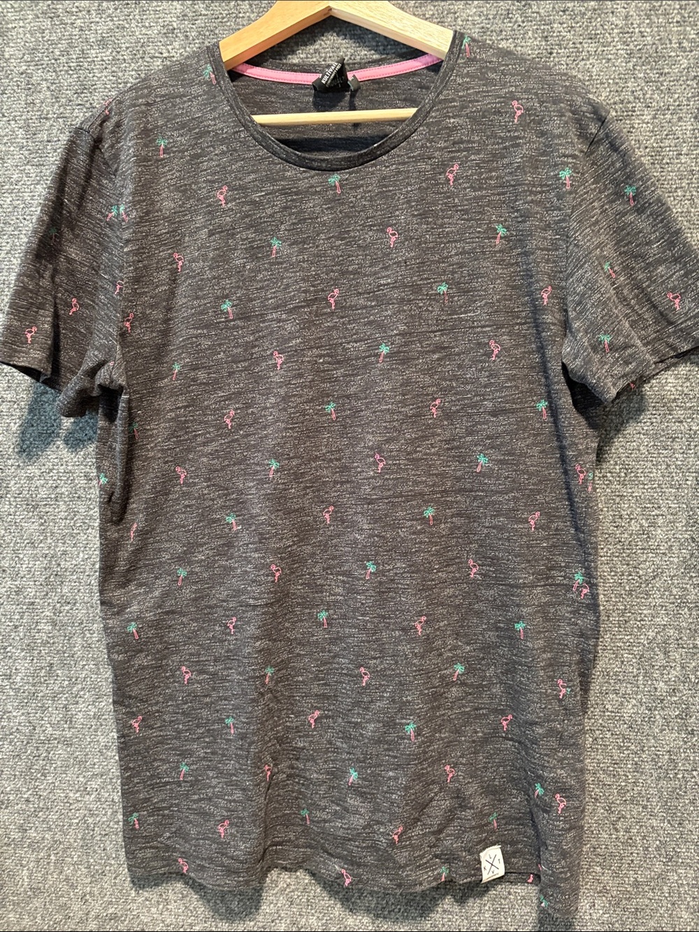 Men’s Kultivate Charcoal Short-Sleeve Tee with Flamingos and Palm Trees
